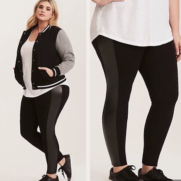 torrid Pants - Torrid Faux Leather Stripe Leggings 1x 2x Black